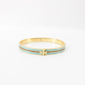 Tory Burch Kira Pave Enamel Hinge Bracelet Antique Brass/Blue Multi OS